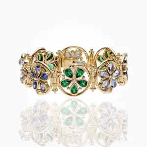 18K Flower Serpent Bracelet with royal blue moonstone, blue sapphire, tsavorite and diamond