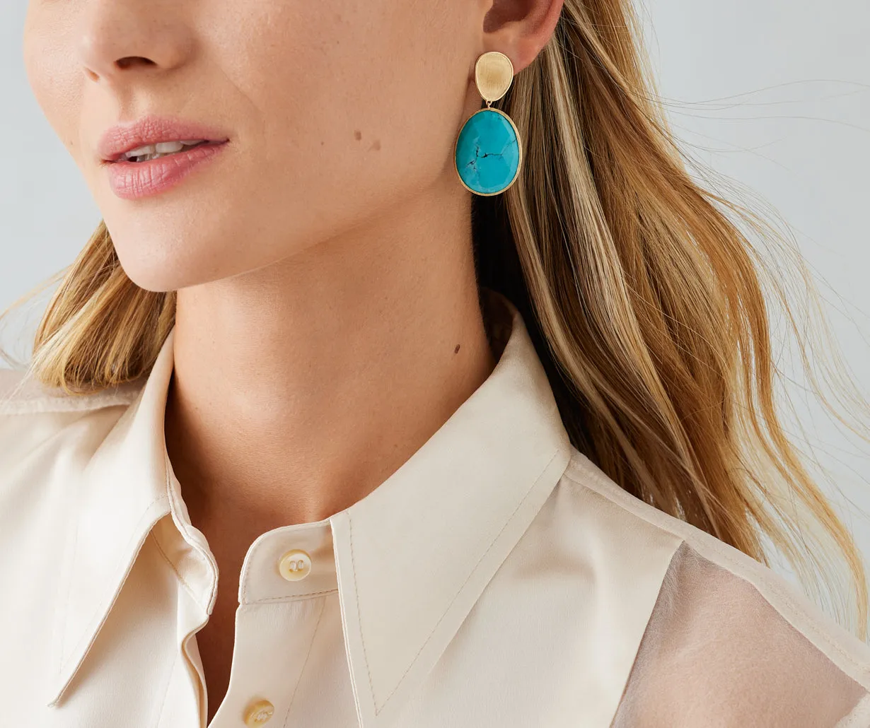 18K Yellow Gold Double Drop Turquoise Earrings