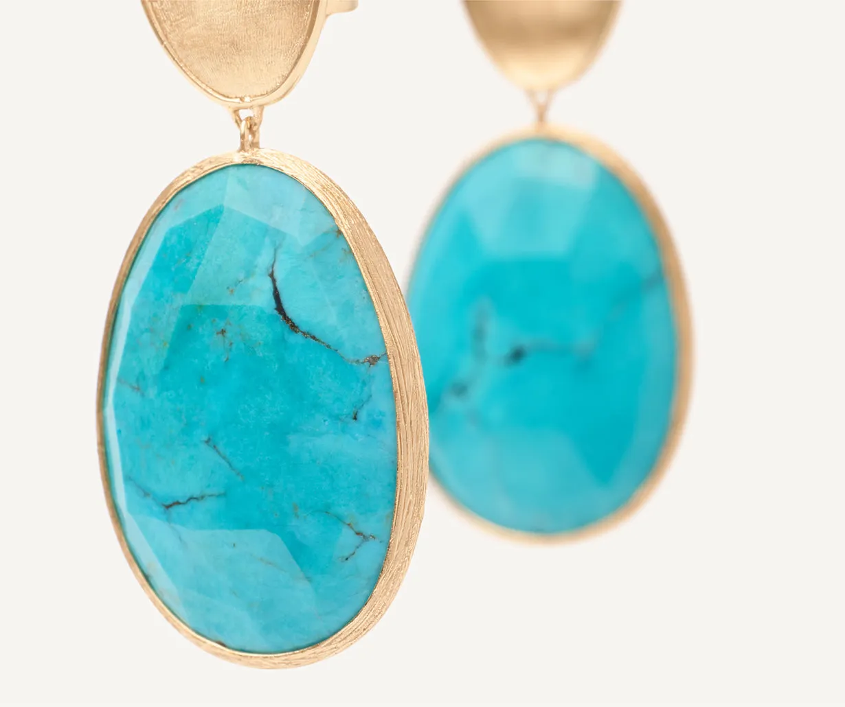 18K Yellow Gold Double Drop Turquoise Earrings