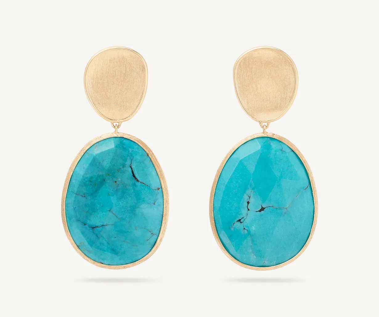 18K Yellow Gold Double Drop Turquoise Earrings