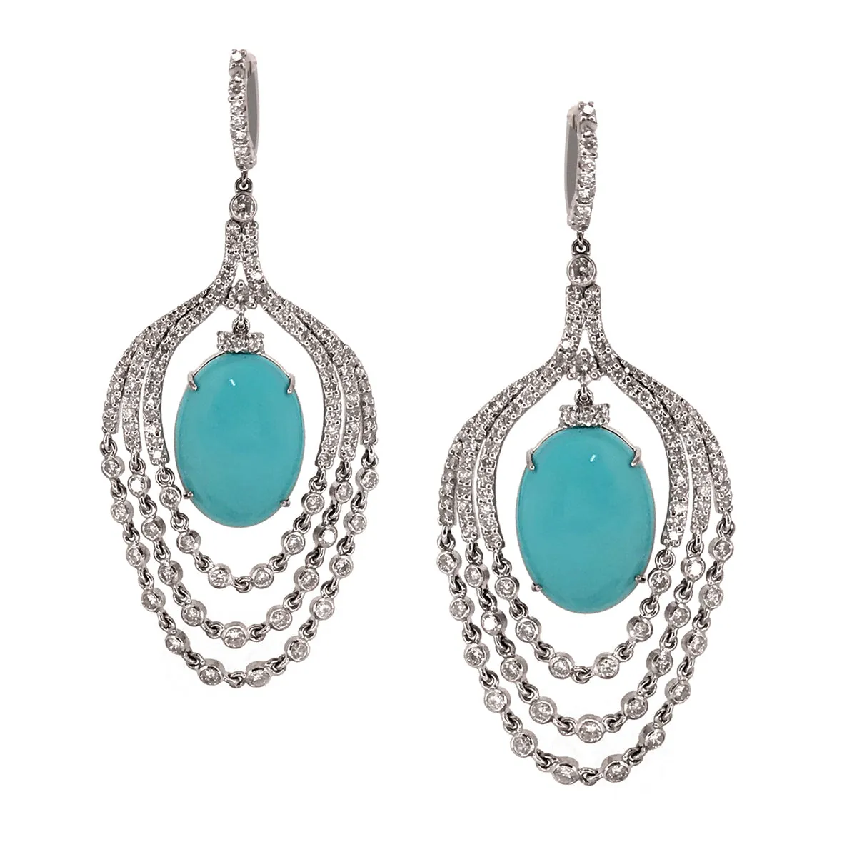 18kt White Gold Turquoise and Diamond Chandelier Earrings