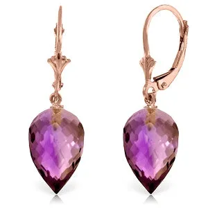 19 Carat 14K Solid Rose Gold Drop Briolette Amethyst Earrings