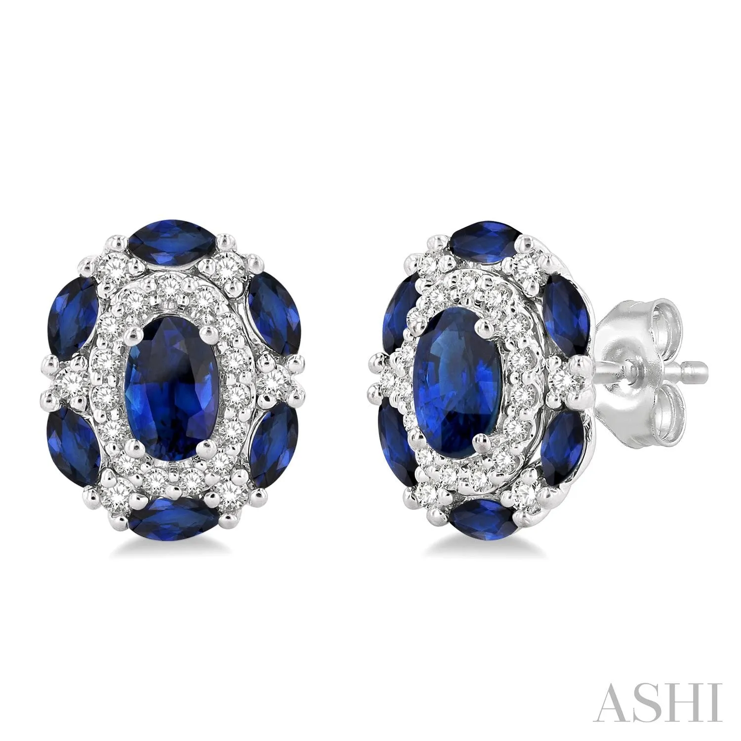 .20 CTW 14KW Oval Sapphire and Diamond Earrings