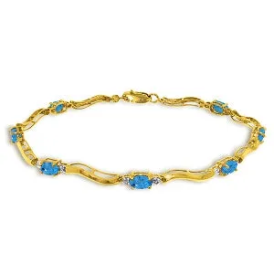 2.16 Carat 14K Solid Yellow Gold Tennis Bracelet Diamond Blue Topaz