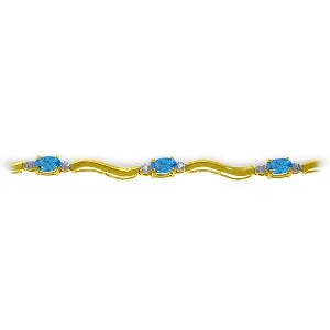 2.16 Carat 14K Solid Yellow Gold Tennis Bracelet Diamond Blue Topaz