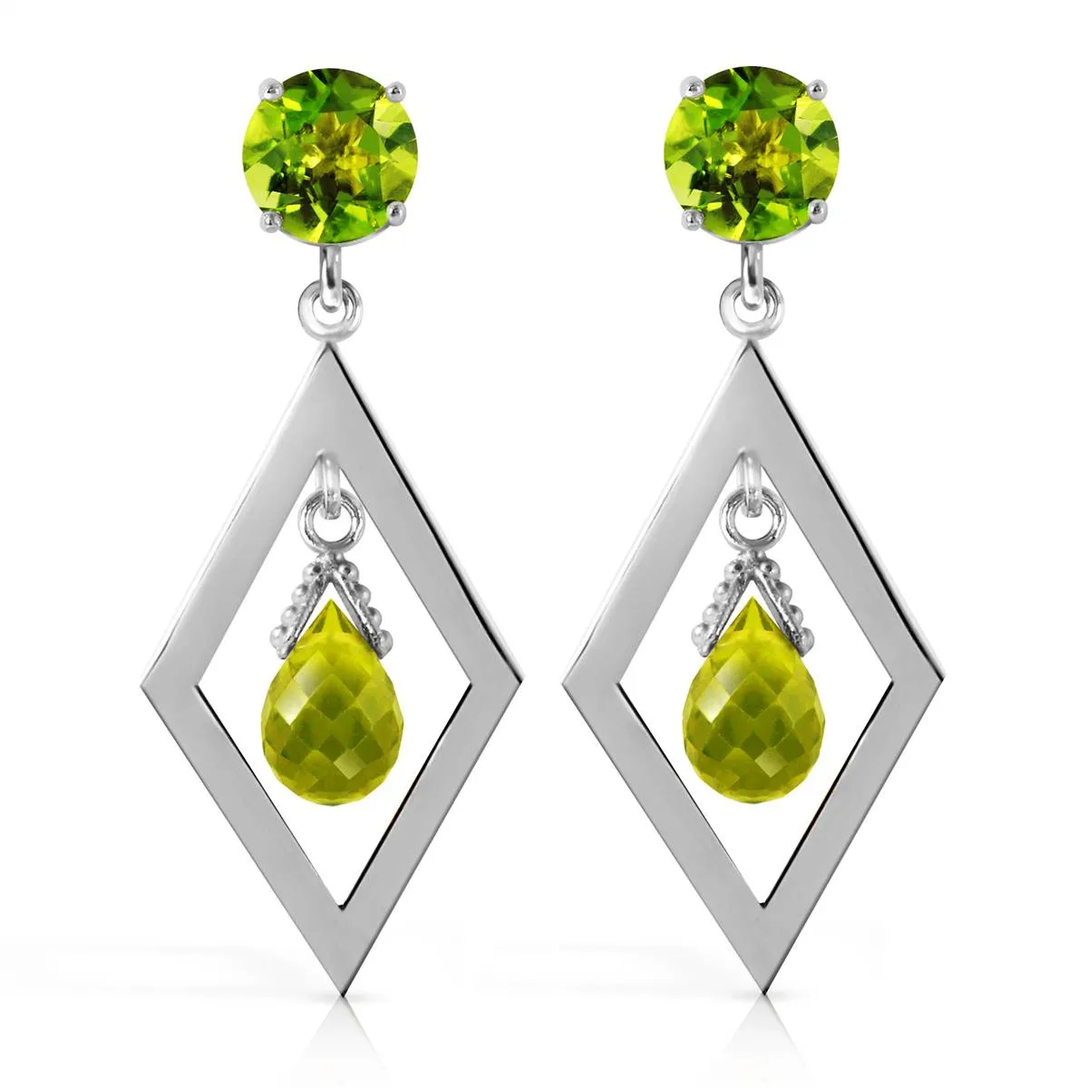 2.4 Carat 14K Solid White Gold At The Pier Peridot Earrings