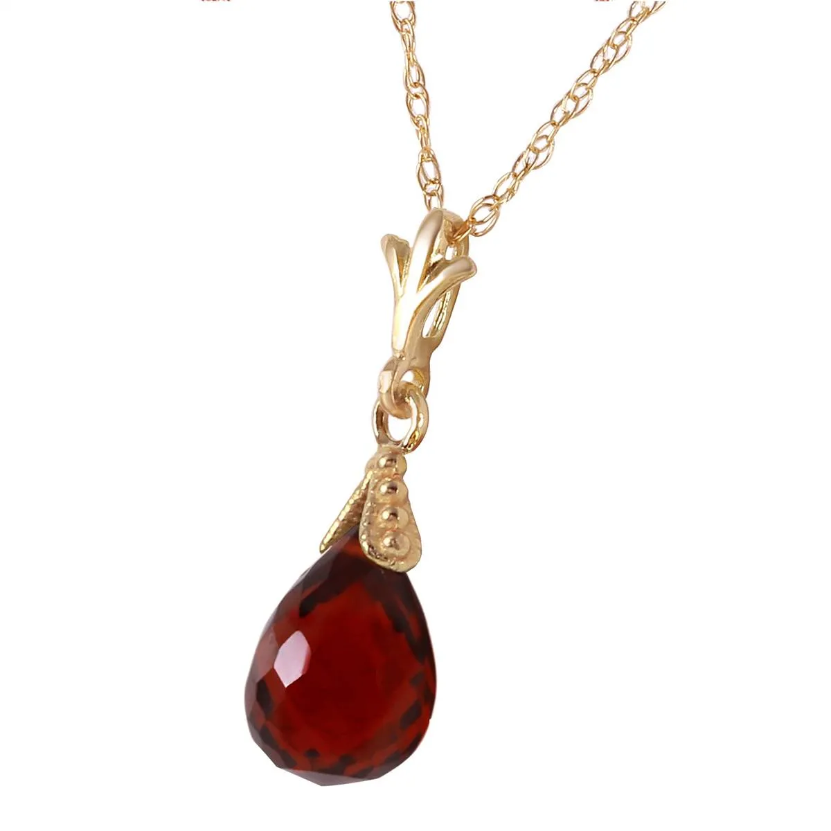 2.5 Carat 14K Solid Yellow Gold Necklace Briolette Garnet