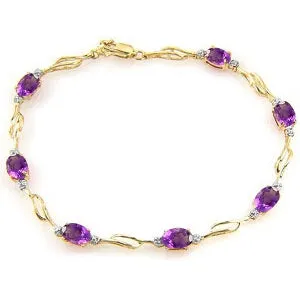 2.96 Carat 14K Solid Yellow Gold Tennis Bracelet Amethyst Diamond