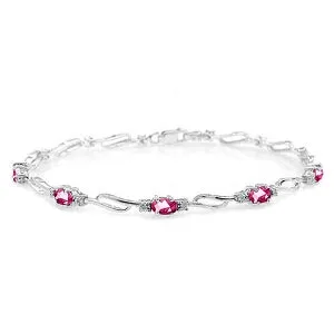 3.39 Carat 14K Solid White Gold Tennis Bracelet Pink Topaz Diamond