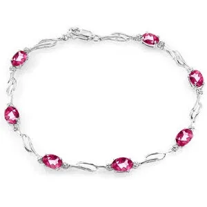 3.39 Carat 14K Solid White Gold Tennis Bracelet Pink Topaz Diamond