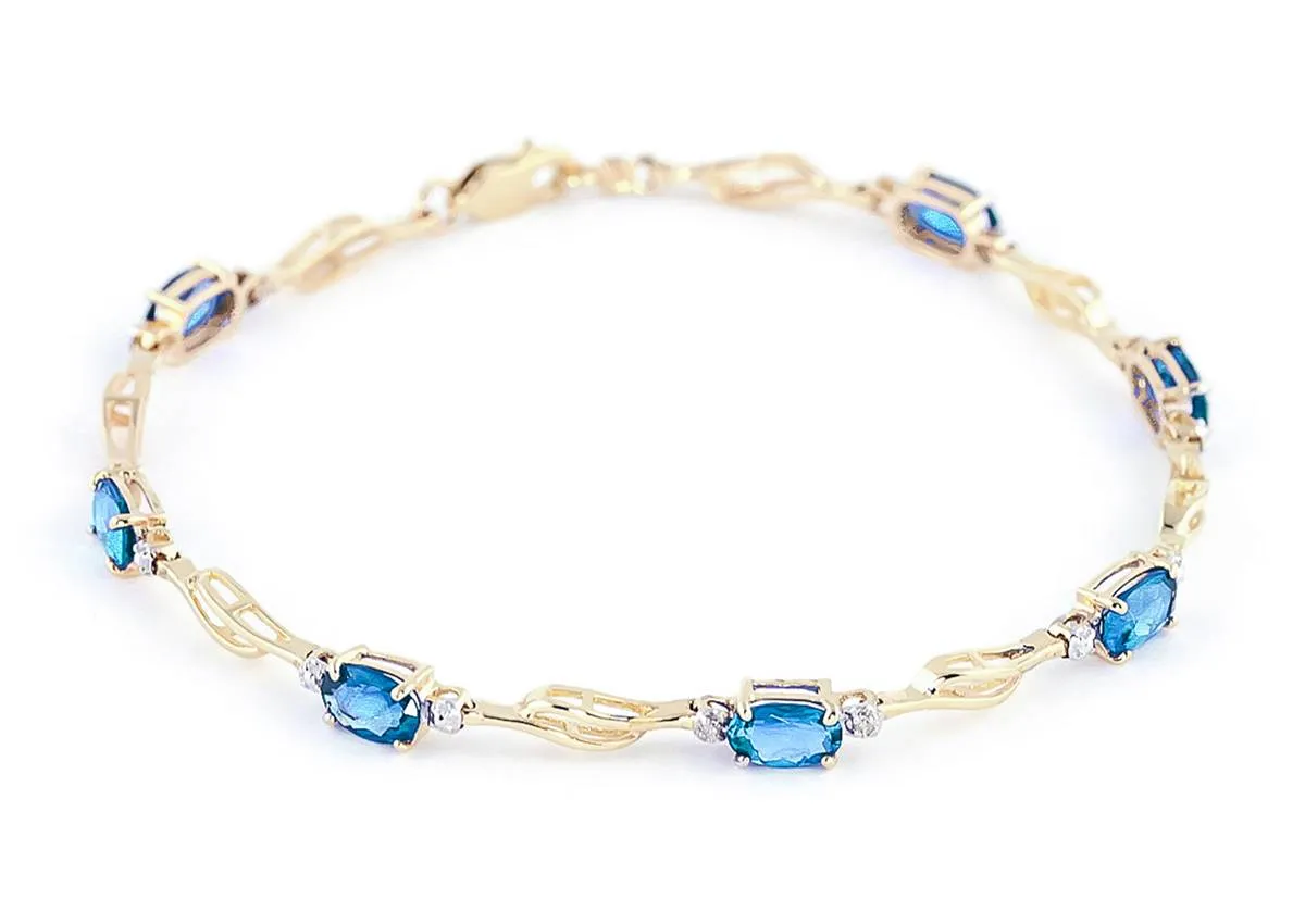 3.39 Carat 14K Solid Yellow Gold Radically Different Blue Topaz Diamond Bracelet