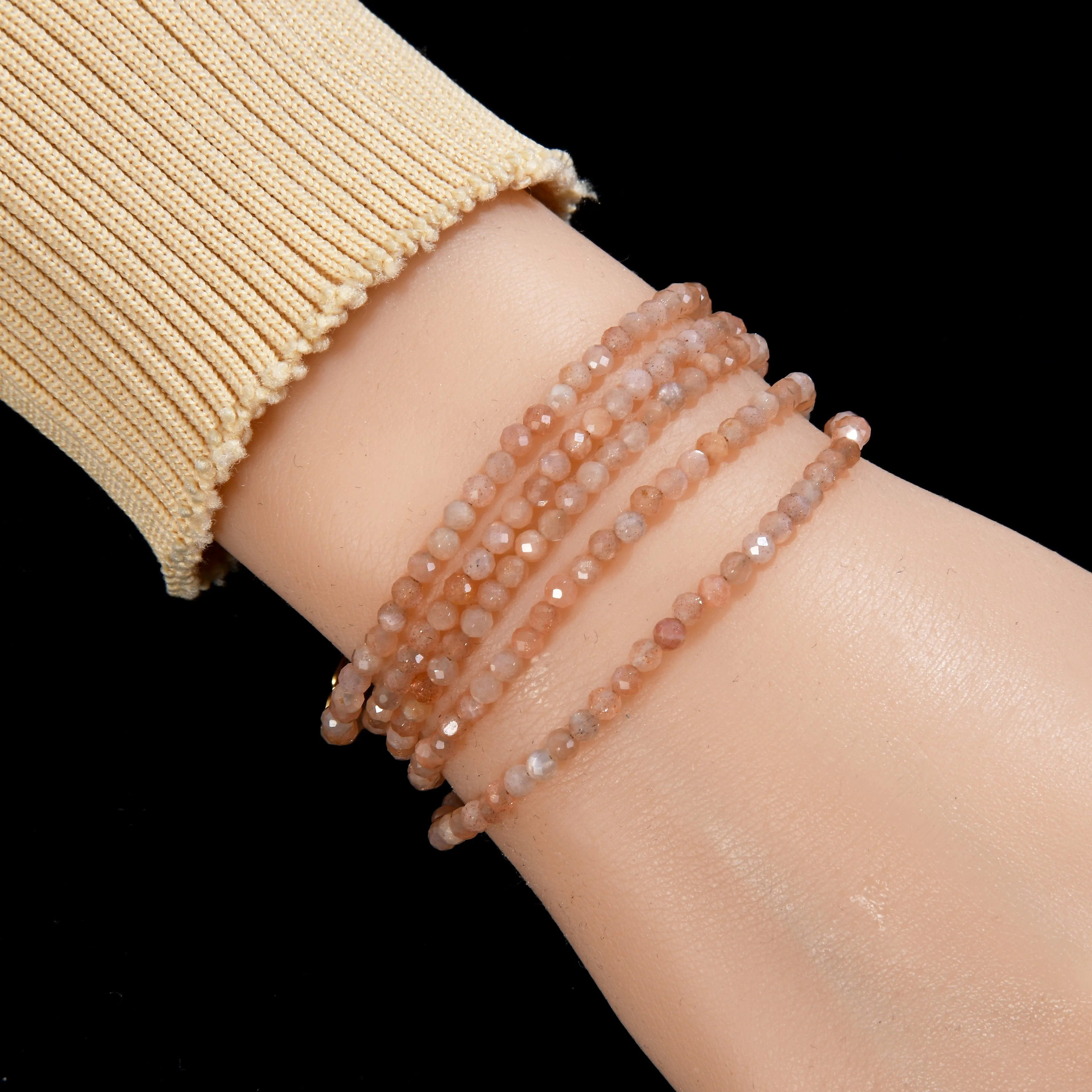 3mm Peach Moonstone Faceted 31" Necklace / Multi Wrap Bracelet