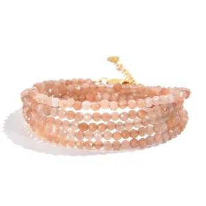 3mm Peach Moonstone Faceted 31" Necklace / Multi Wrap Bracelet