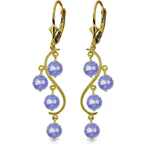 4 Carat 14K Solid Yellow Gold Chandelier Earrings Natural Tanzanite