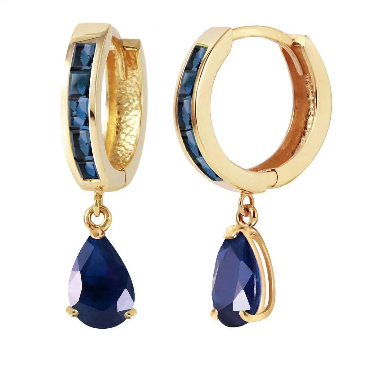 4.55 Carat 14K Solid Yellow Gold Hoop Huggie Earrings Sapphire