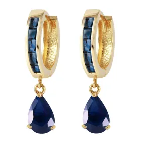 4.55 Carat 14K Solid Yellow Gold Hoop Huggie Earrings Sapphire