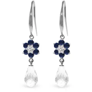 5.51 Carat 14K Solid White Gold Hook Earrings Diamond, Sapphire White Topaz