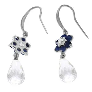 5.51 Carat 14K Solid White Gold Hook Earrings Diamond, Sapphire White Topaz