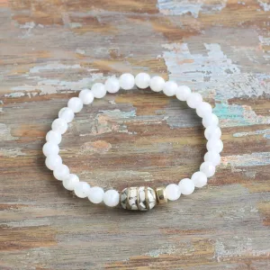 6mm Moonstone Bracelet with Nepalese Shell Bead