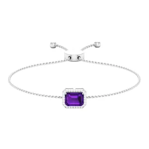 6X8 MM Octagon Cut Amethyst Bolo Chain Bracelet with Diamond Accent