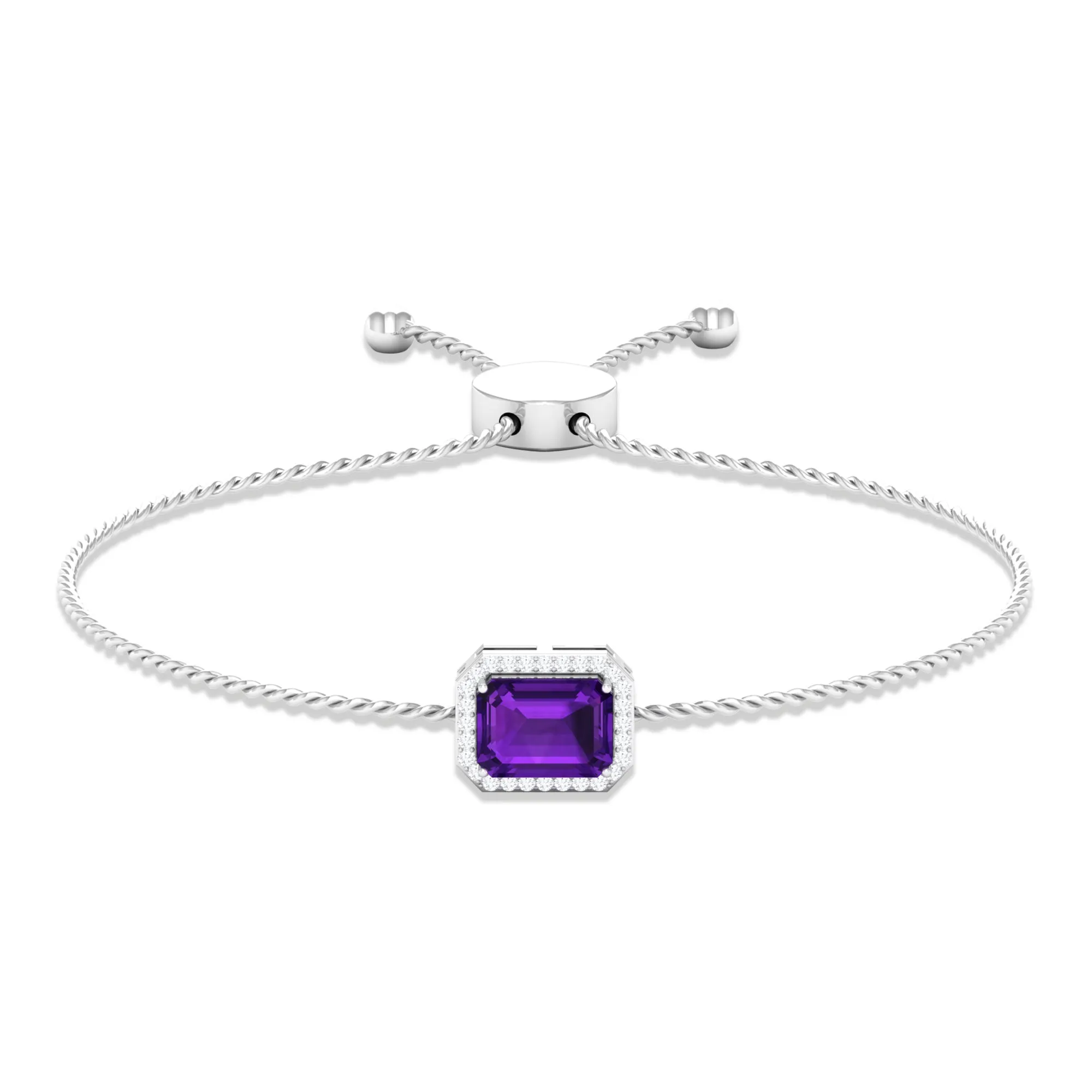 6X8 MM Octagon Cut Amethyst Bolo Chain Bracelet with Diamond Accent