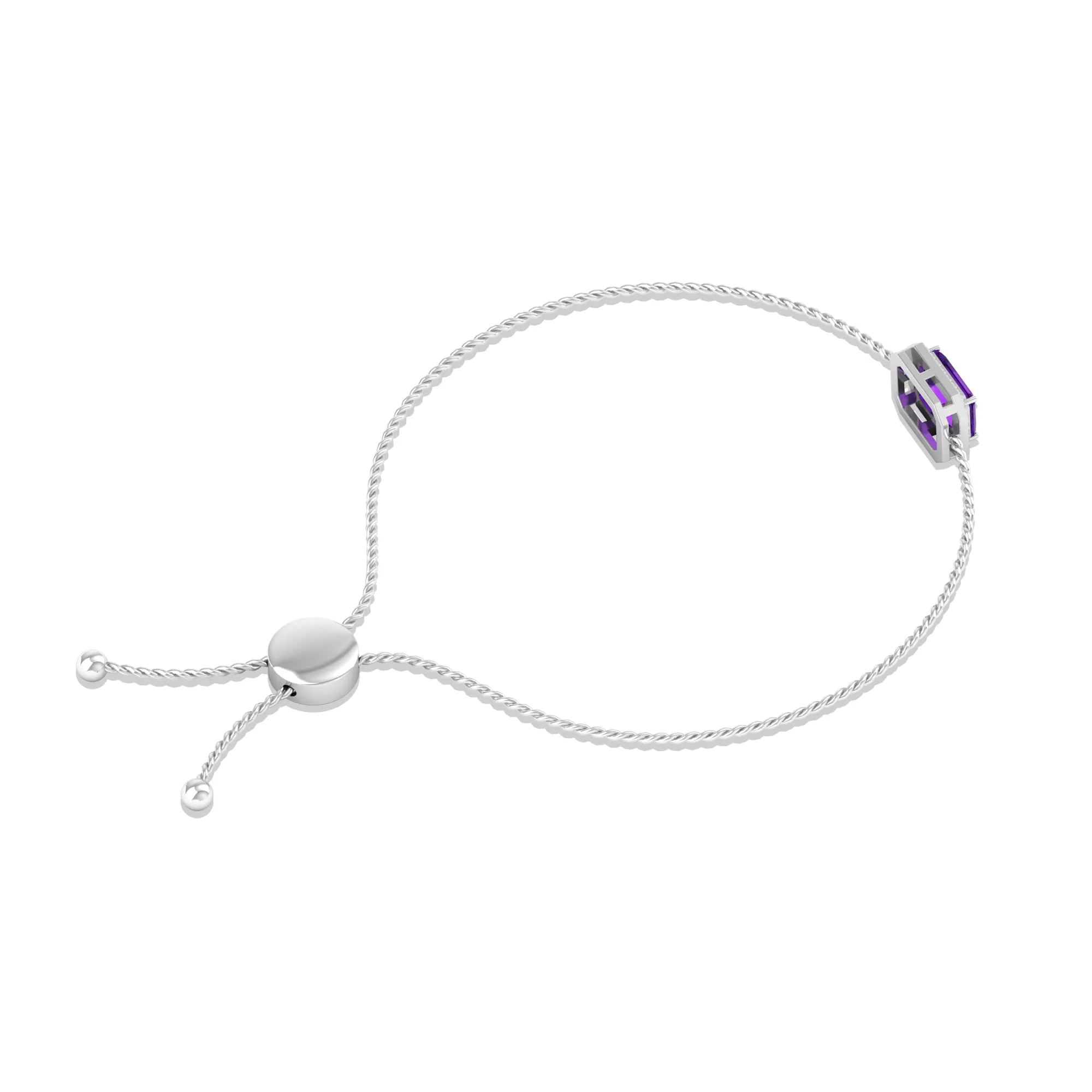 6X8 MM Octagon Cut Amethyst Bolo Chain Bracelet with Diamond Accent