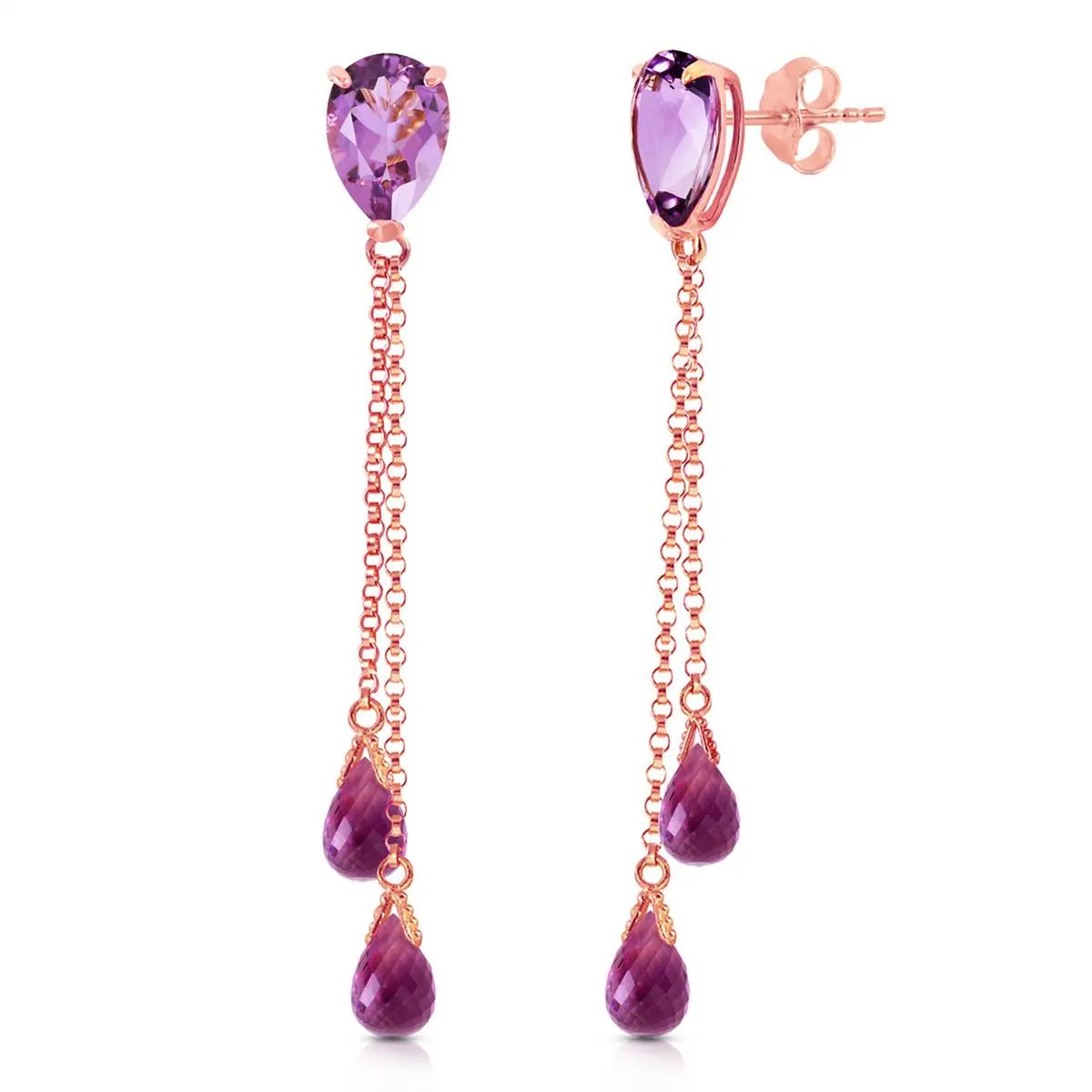 7.5 Carat 14K Solid Rose Gold Drop Earrings Square Cut Amethyst