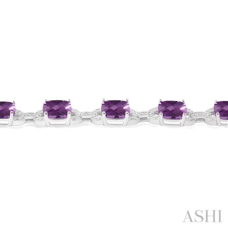 7x7  MM Cushion Shape Amethyst and 1/20 Ctw Round Cut Diamond Fashion Bracelet in Sterling Silver