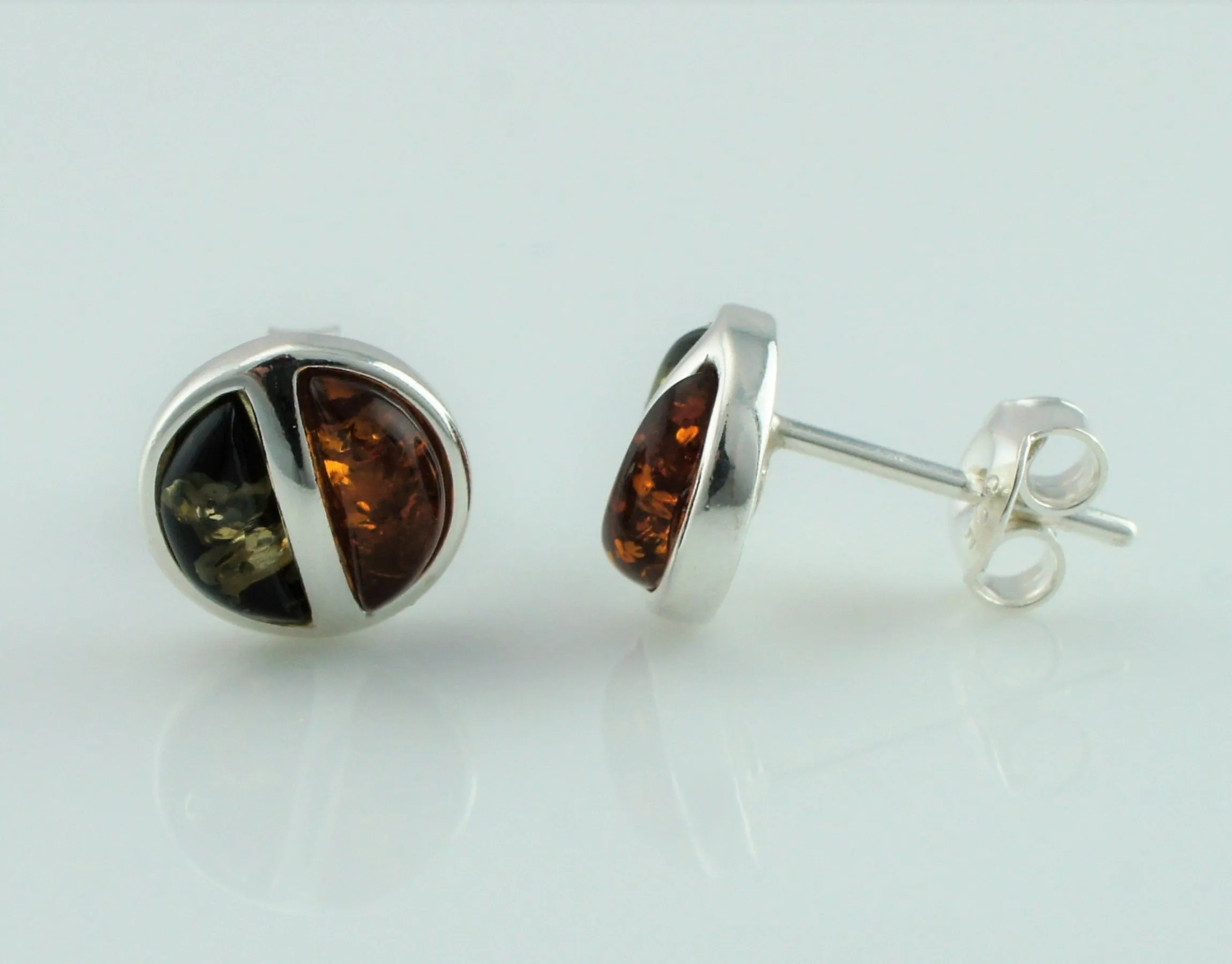 925 Sterling Silver Baltic Amber Two Colour Stud Earrings