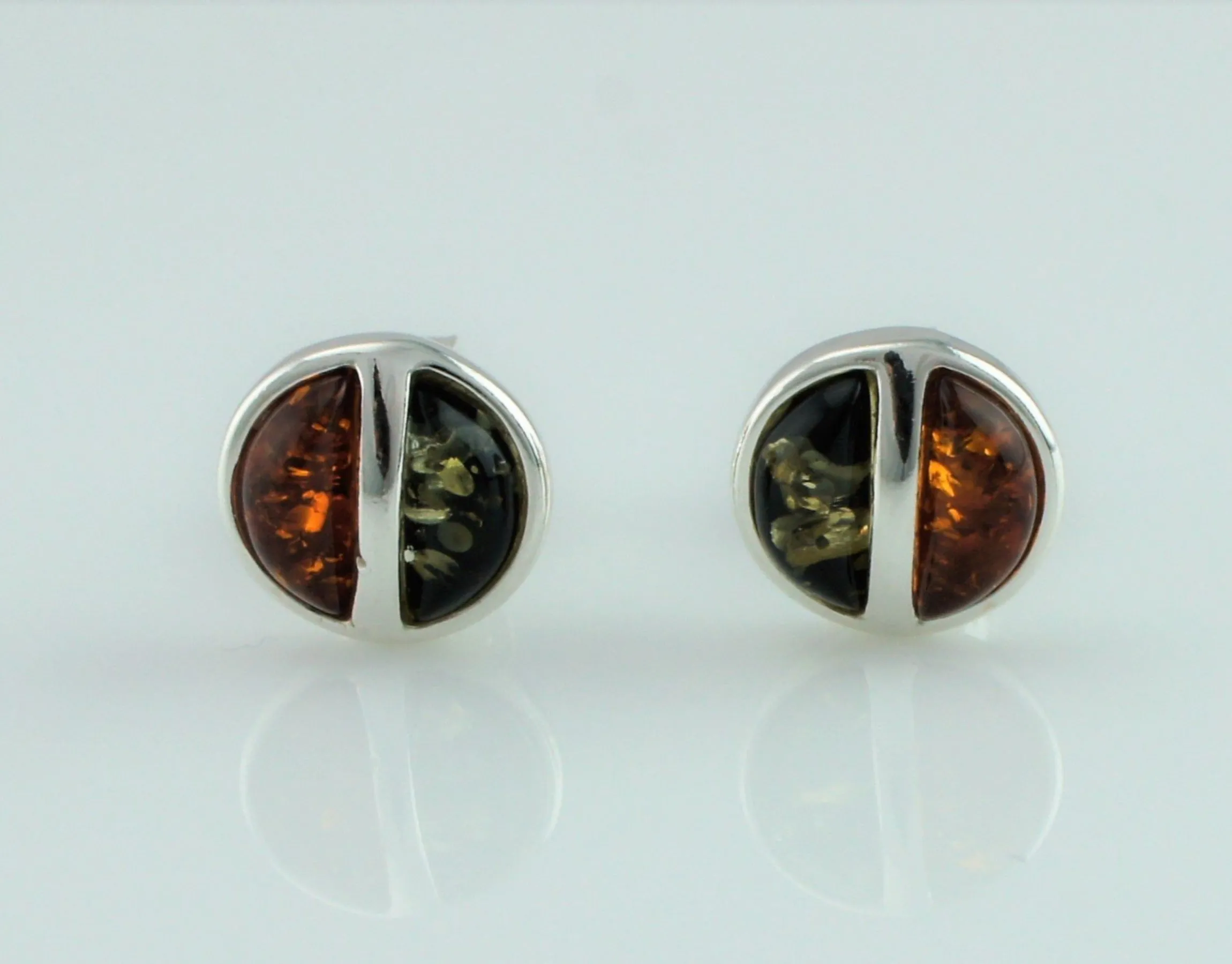 925 Sterling Silver Baltic Amber Two Colour Stud Earrings