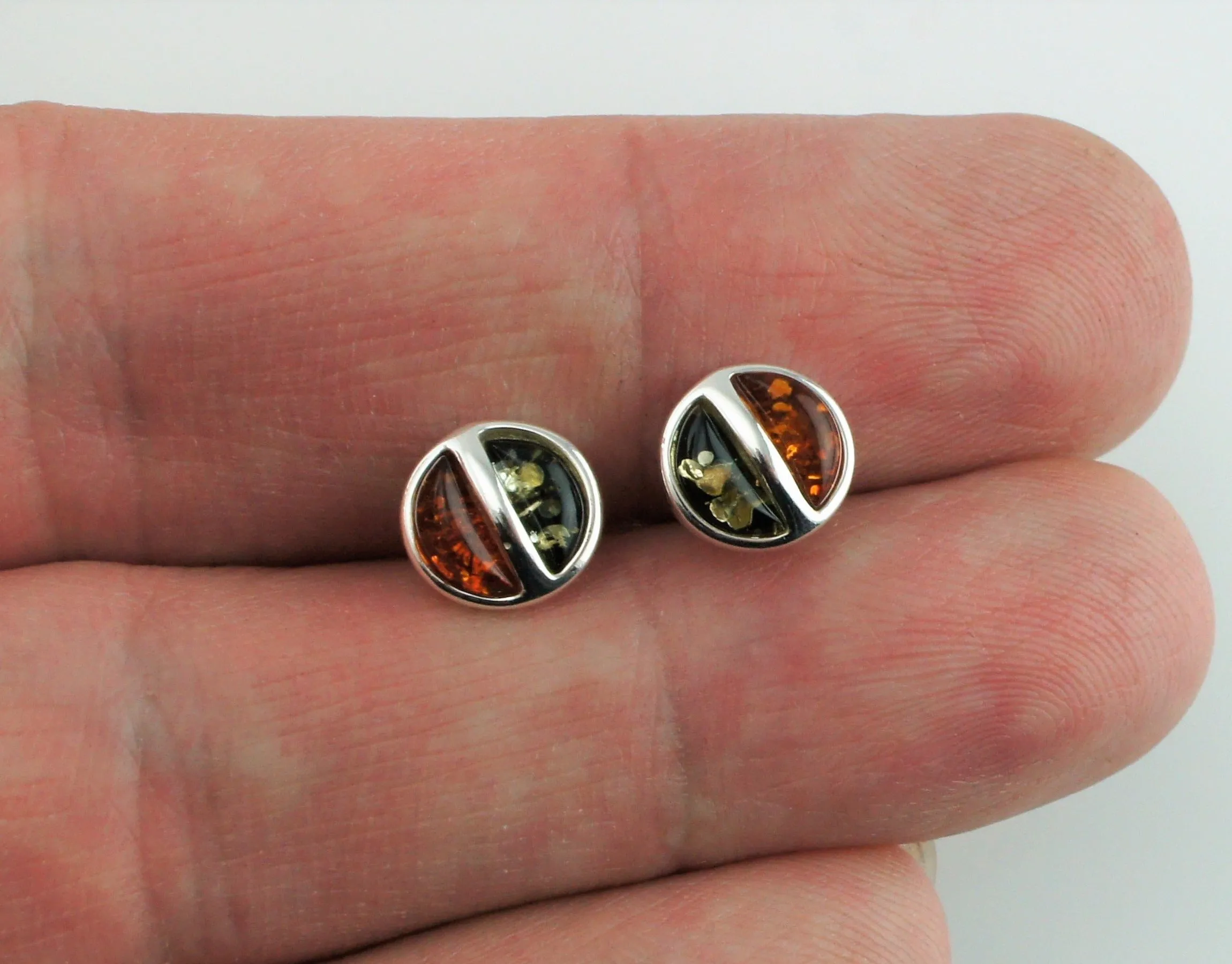 925 Sterling Silver Baltic Amber Two Colour Stud Earrings