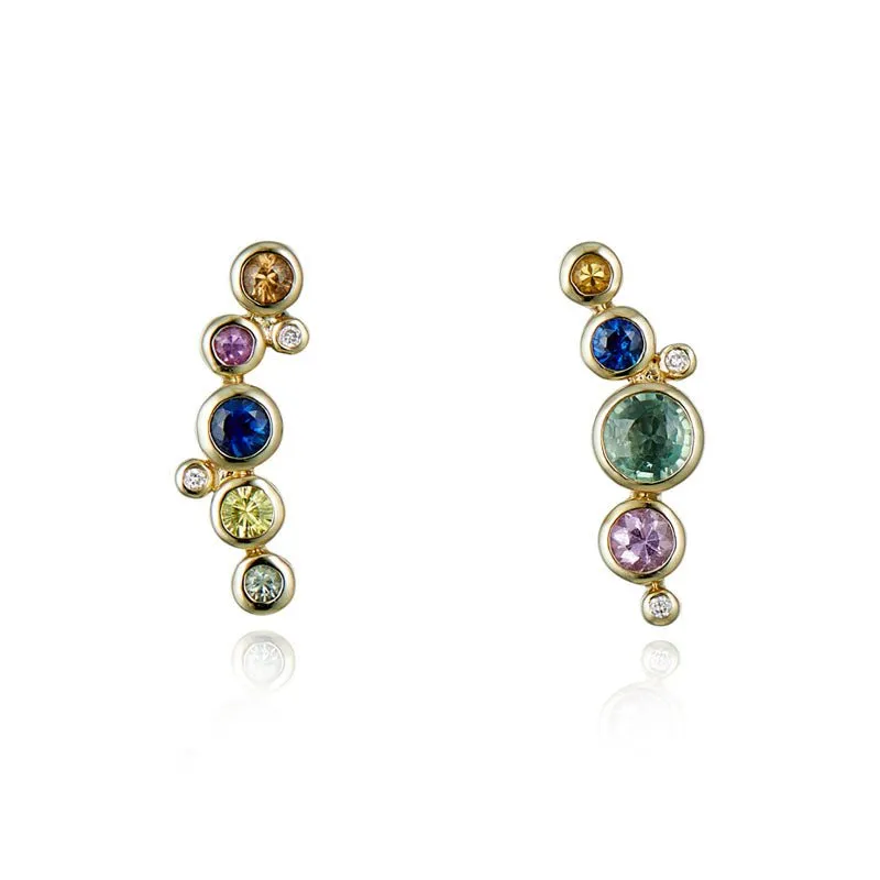 9ct Yellow Gold & Multi-Coloured Sapphire Earrings