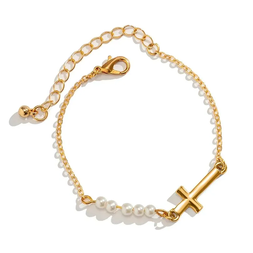 Ama Cross with Pearl Bracelet - Gold or Silver