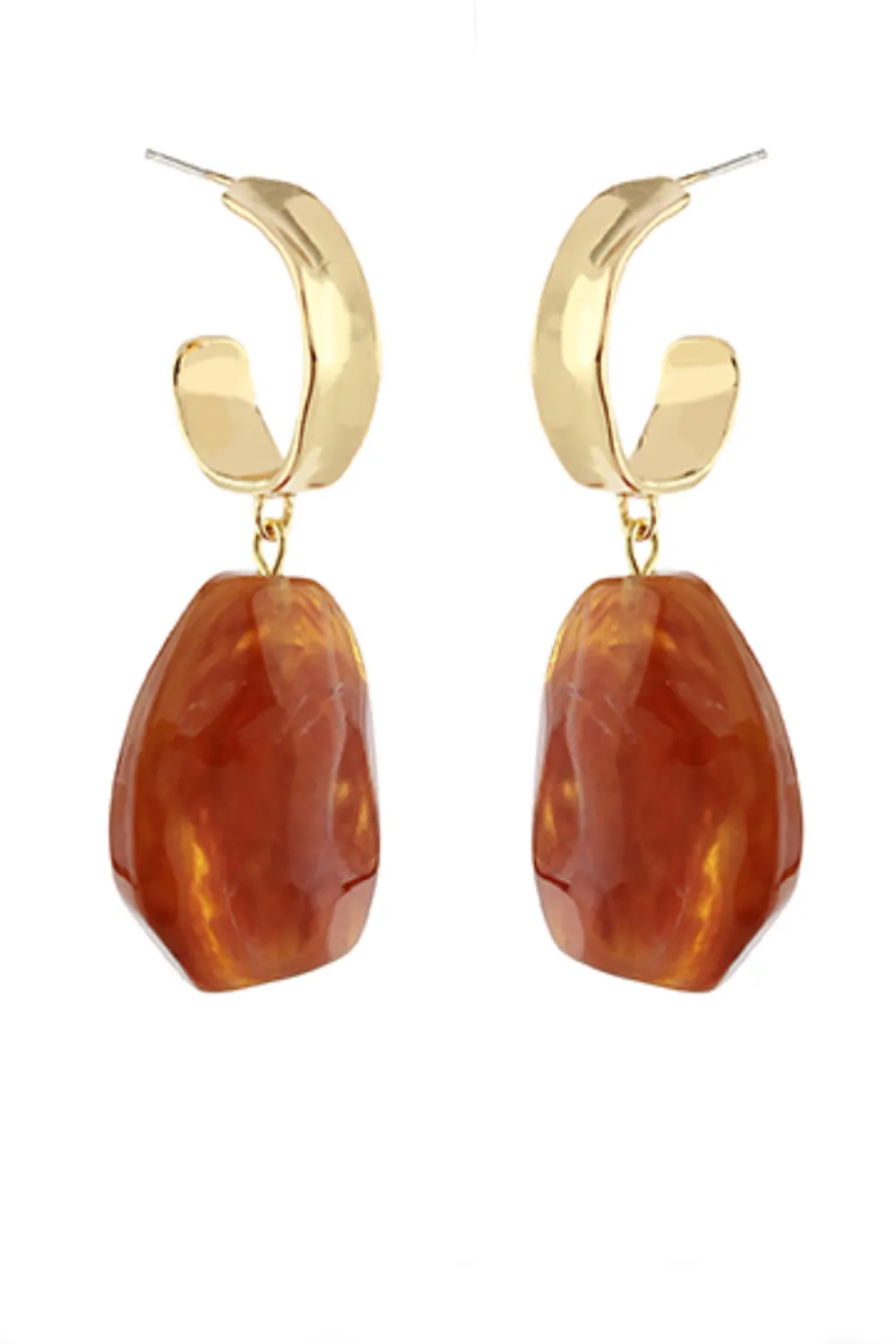 Amber & Hoop Dangle Earrings-Brown/Gold