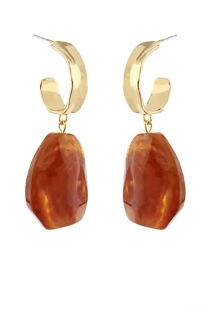 Amber & Hoop Dangle Earrings-Brown/Gold