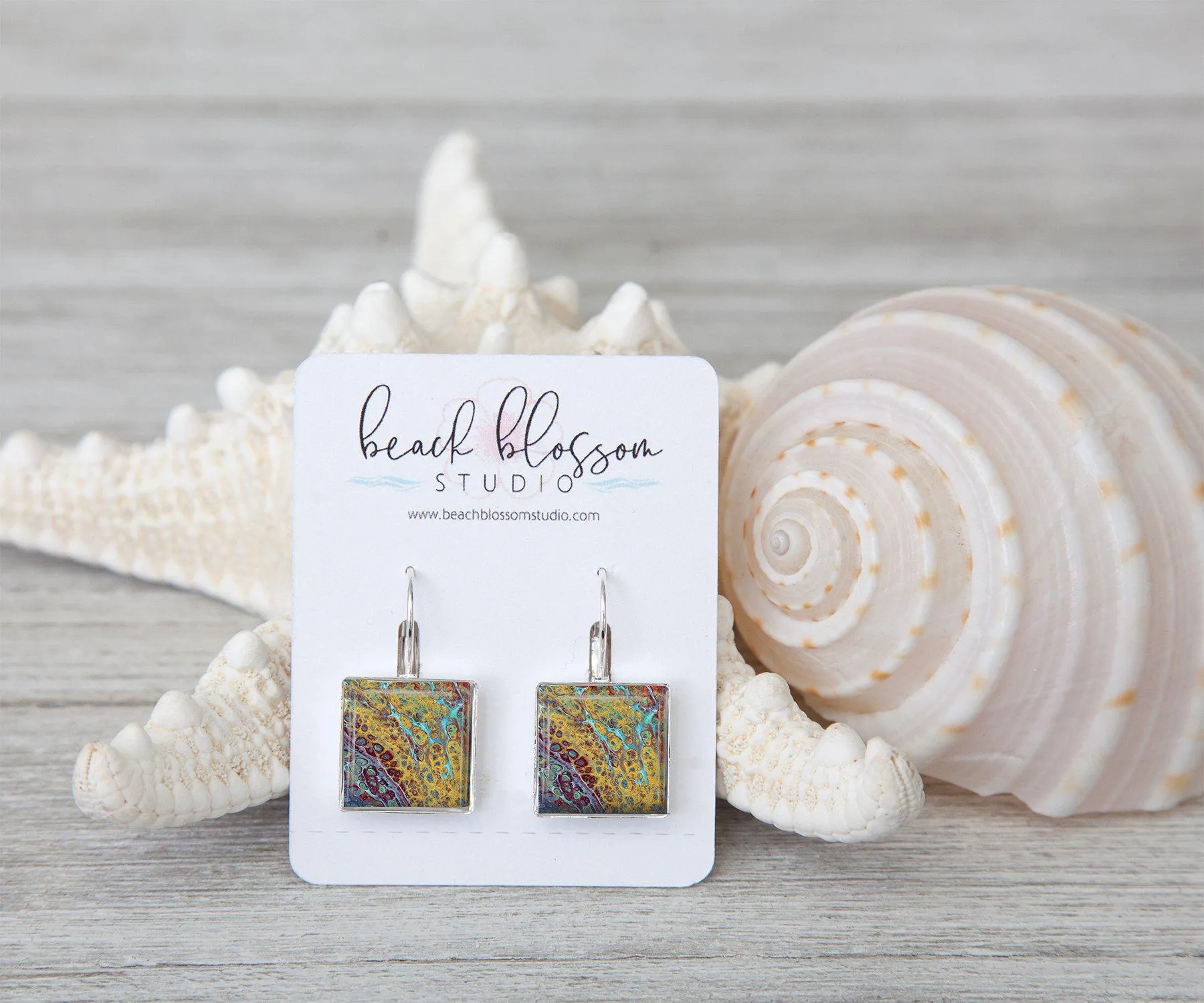 Amber Waves Square Dangle Earrings | Handmade Earrings | Beach Jewelry