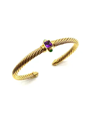 Amethyst and emerald David Yurman Renaissance gold cuff bracelet