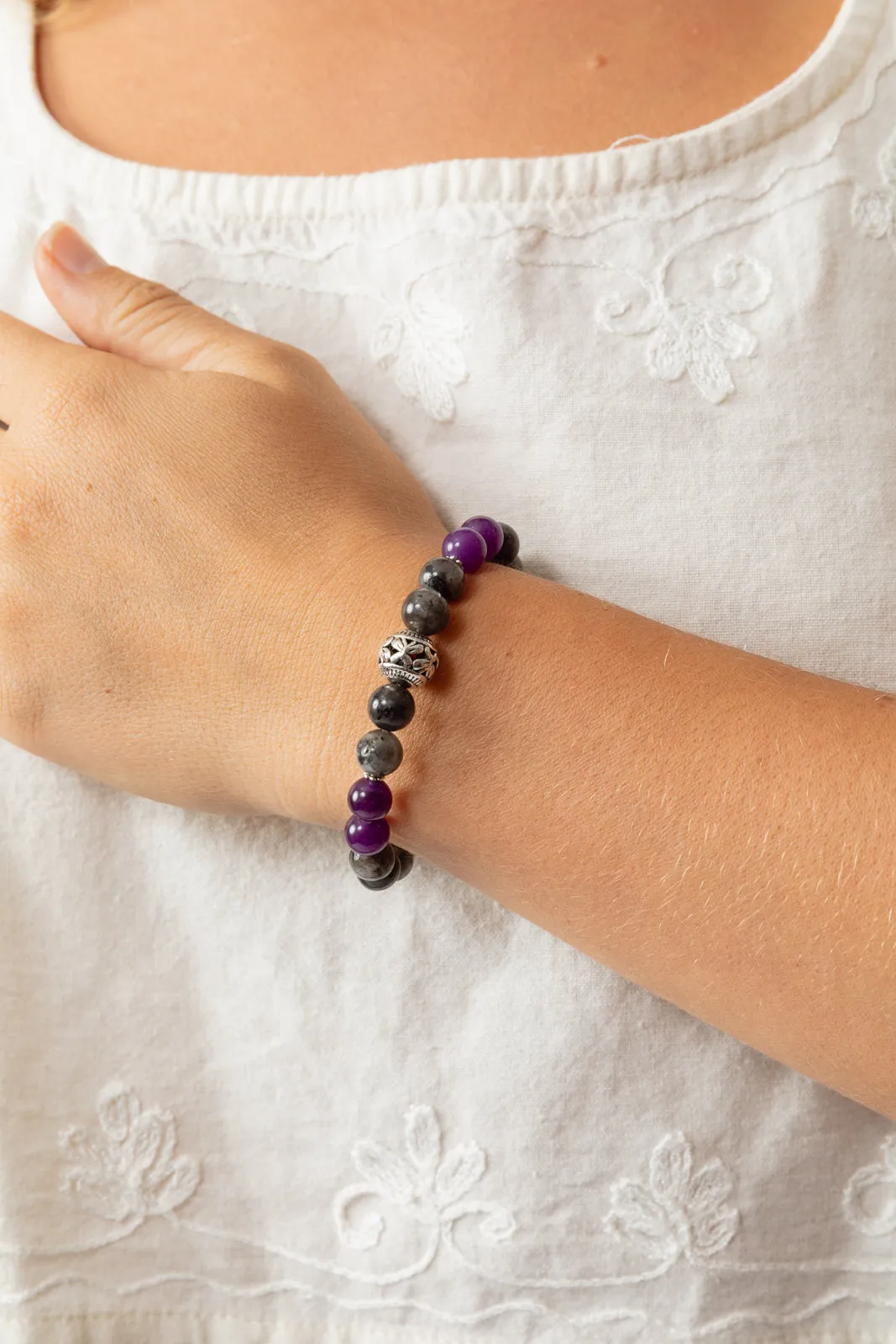 Amethyst and Moonstone Beaded Bracelet