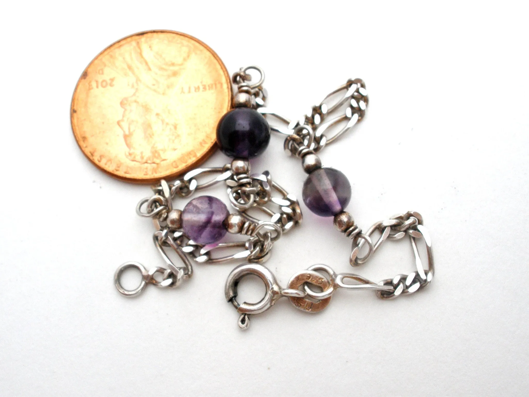 Amethyst Bead Figaro Bracelet Sterling Silver