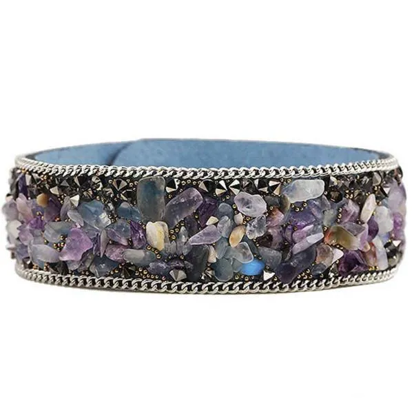 Amethyst Crystal Stone Cowhide Bracelet