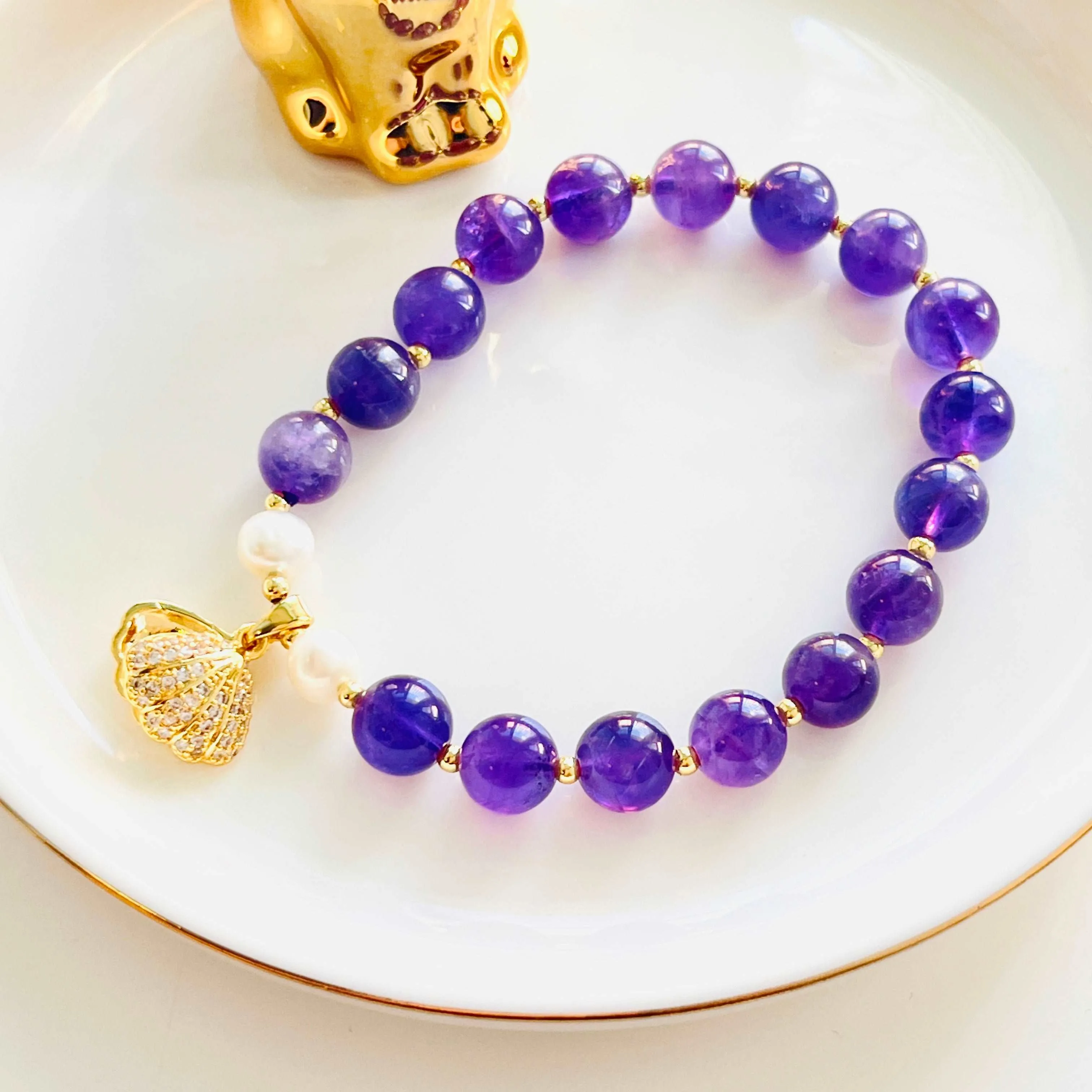 Amethyst Pearl Beaded Bracelet