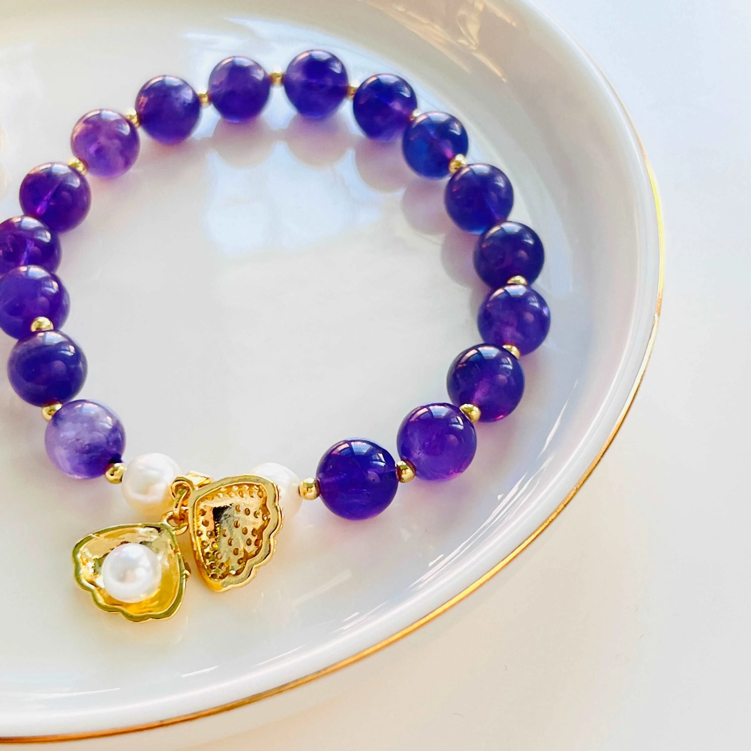 Amethyst Pearl Beaded Bracelet