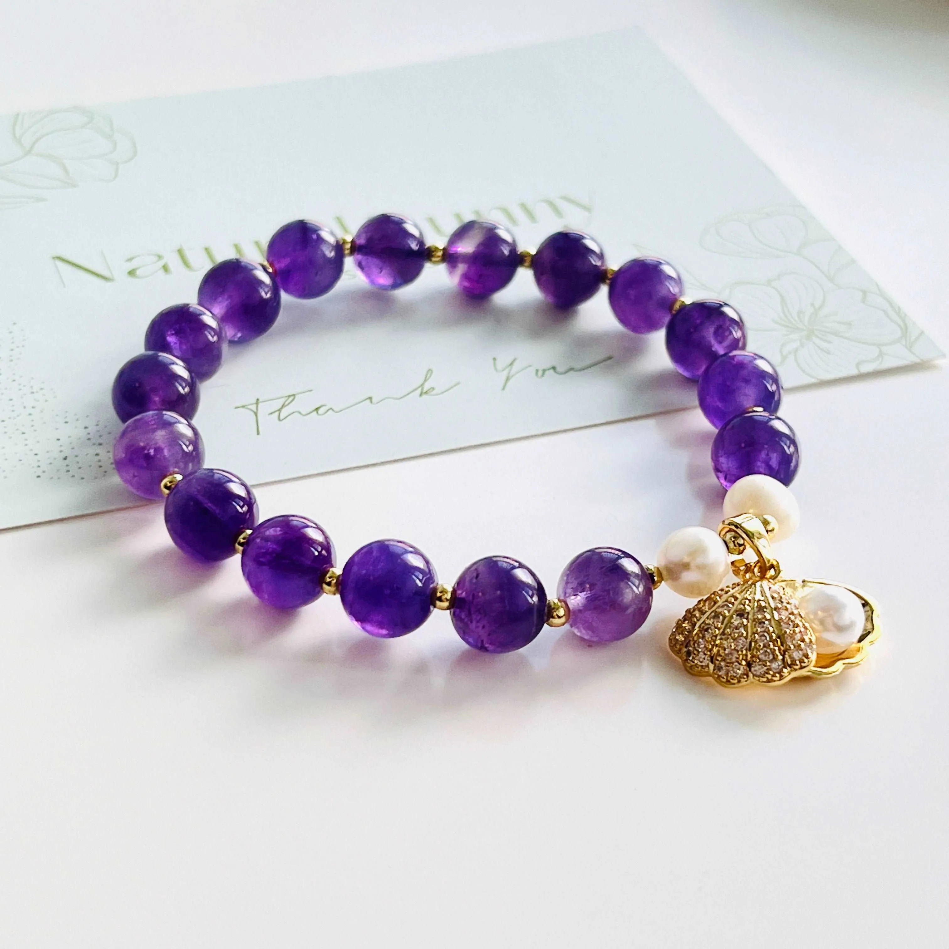 Amethyst Pearl Beaded Bracelet