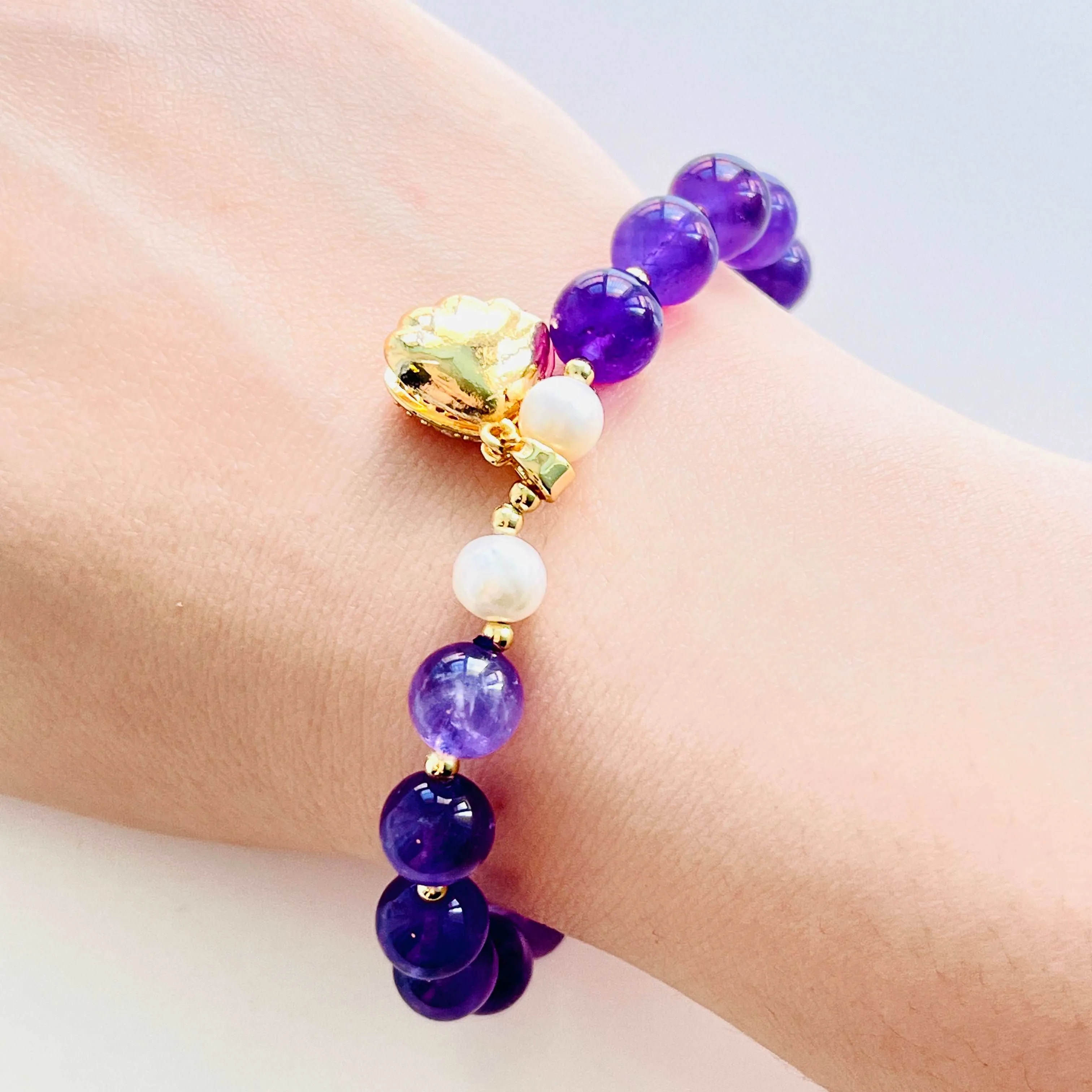 Amethyst Pearl Beaded Bracelet