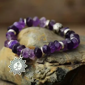 Amethyst Stretchy Bracelet with Sunburst Charm