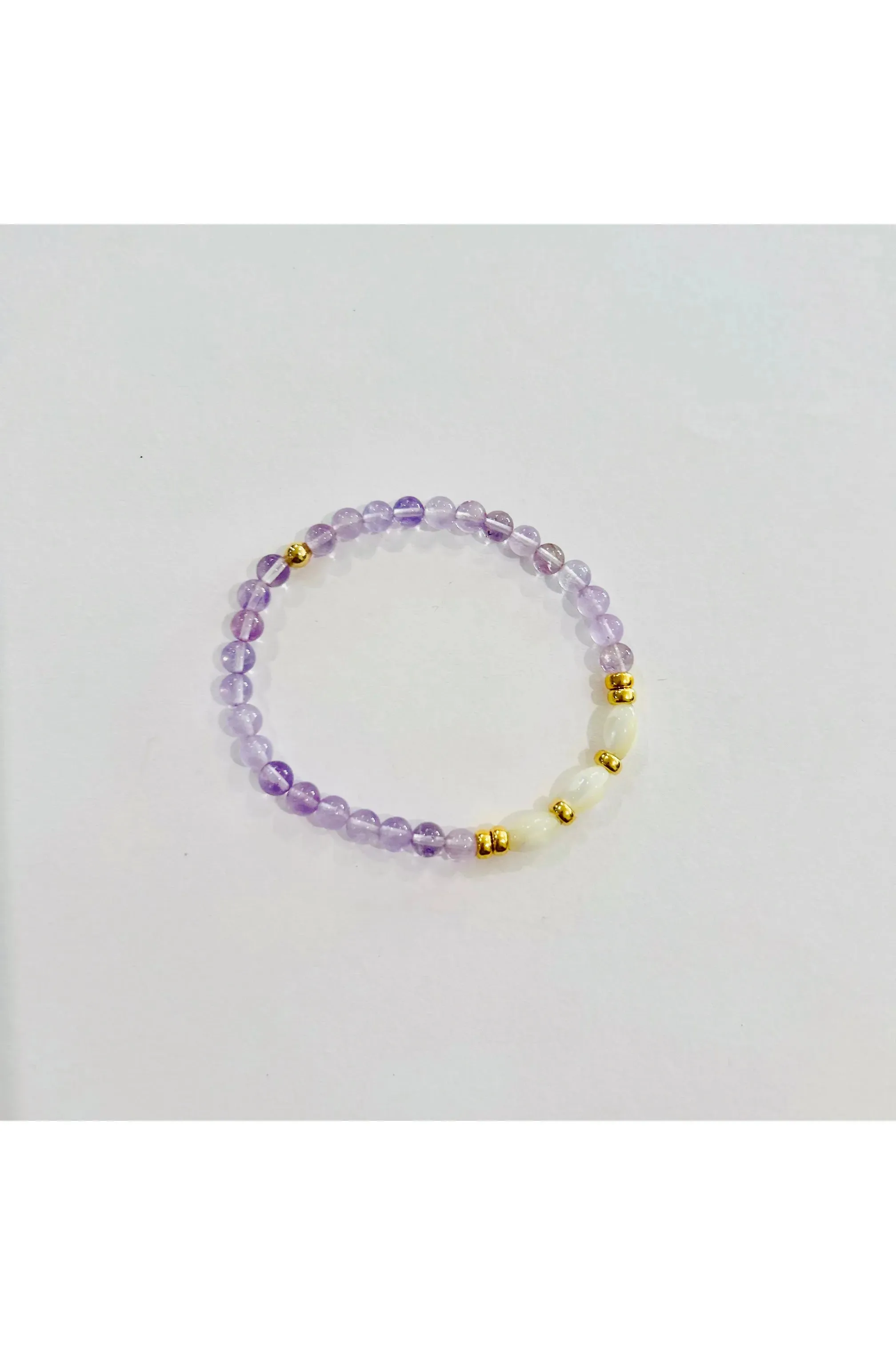 Amethyst with Mother of Pearl Rice Beads 5mm Beaded Bracelet