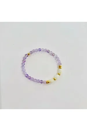 Amethyst with Mother of Pearl Rice Beads 5mm Beaded Bracelet