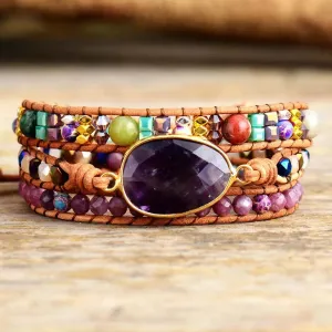 Amethysts Leather Wrap Bracelet