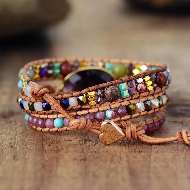 Amethysts Leather Wrap Bracelet