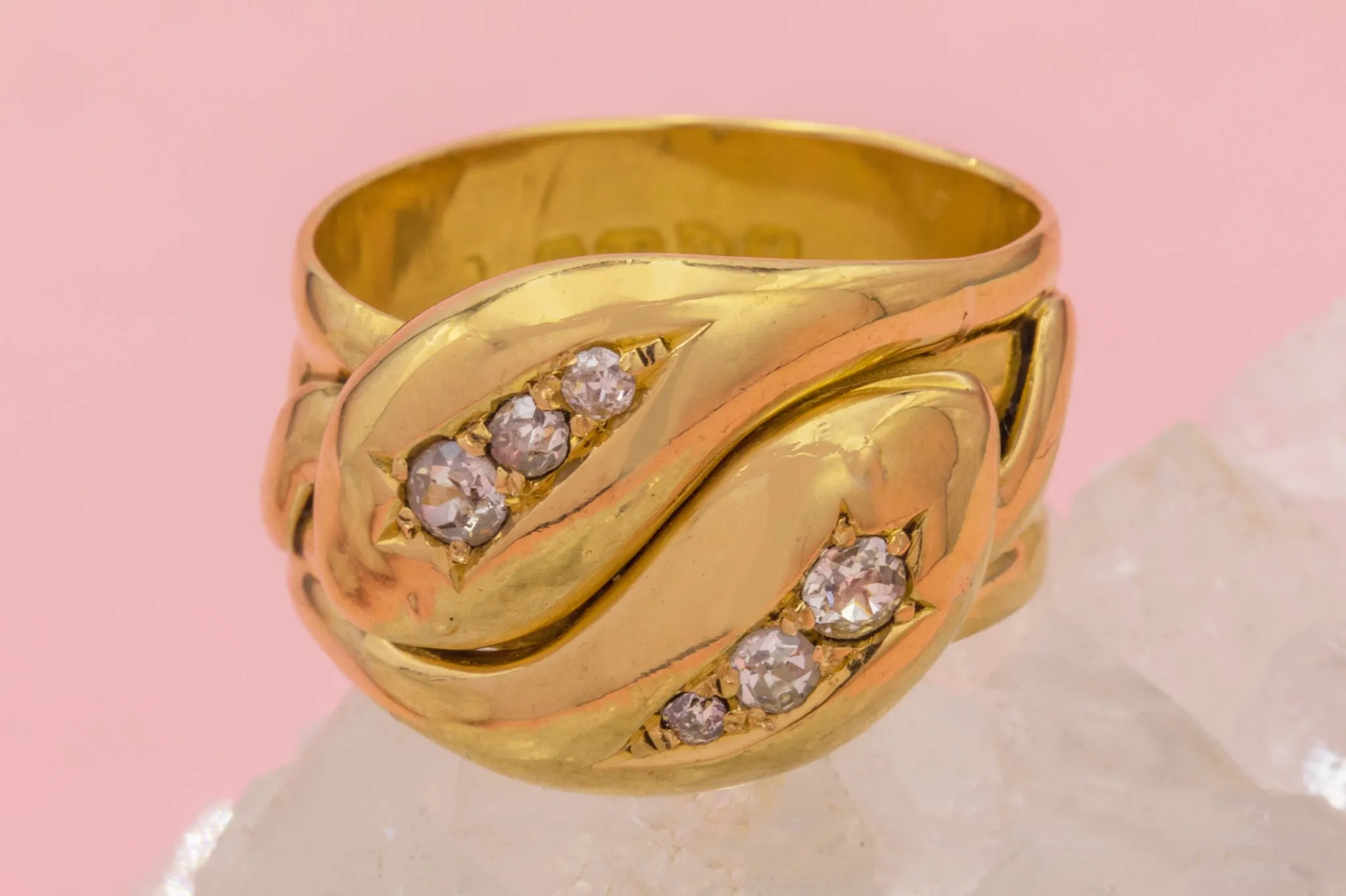 Antique 18ct Gold Double Snake Diamond Ring, 0.25ct